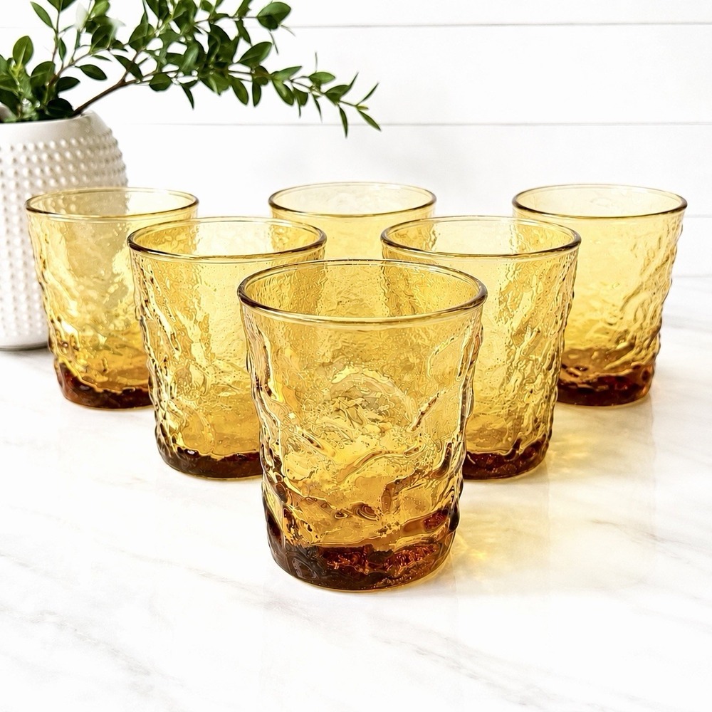 Vintage Anchor Hocking Lido Milano Honey Gold Amber Tumblers 8 oz. Set of 6